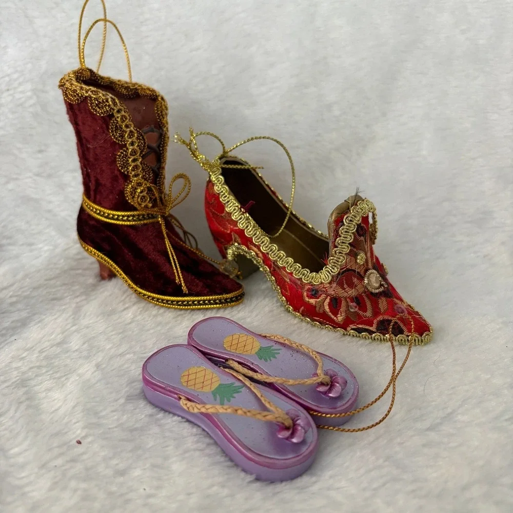 Fashion Shoe Ornament Lot 7pc Zebra‎ Brocade Glam Diva North Pole Glass Stiletto